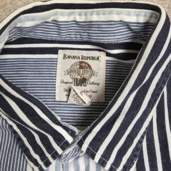 Vintage Banana Republic Safari & Travel Blue Multi Striped Button Down Shirt XL - Picture 4 of 8